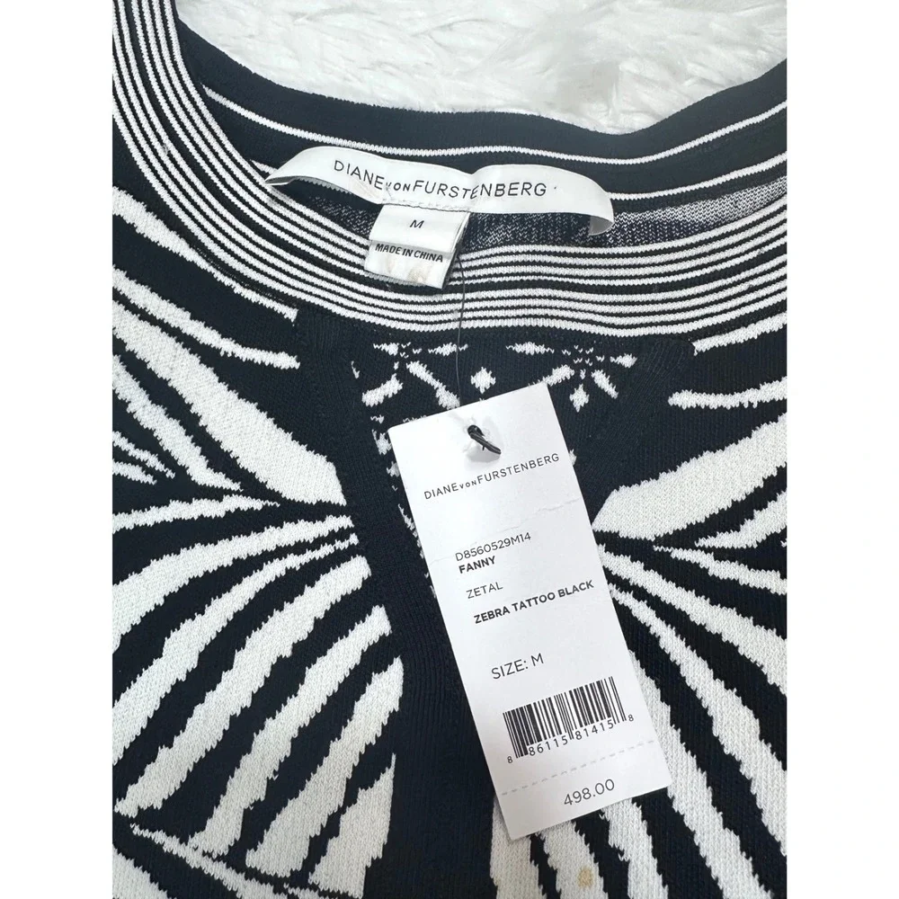 Diane von Furstenberg Fanny Zebra Tattoo Black Knit Dress D8560529M14 Size M - Picture 3 of 7